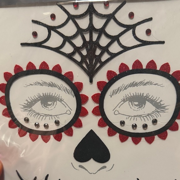 Spirit Sugar Skull Glitter Face Tattoos - Black, Red, Blue & Stickers - Picture 3 of 9